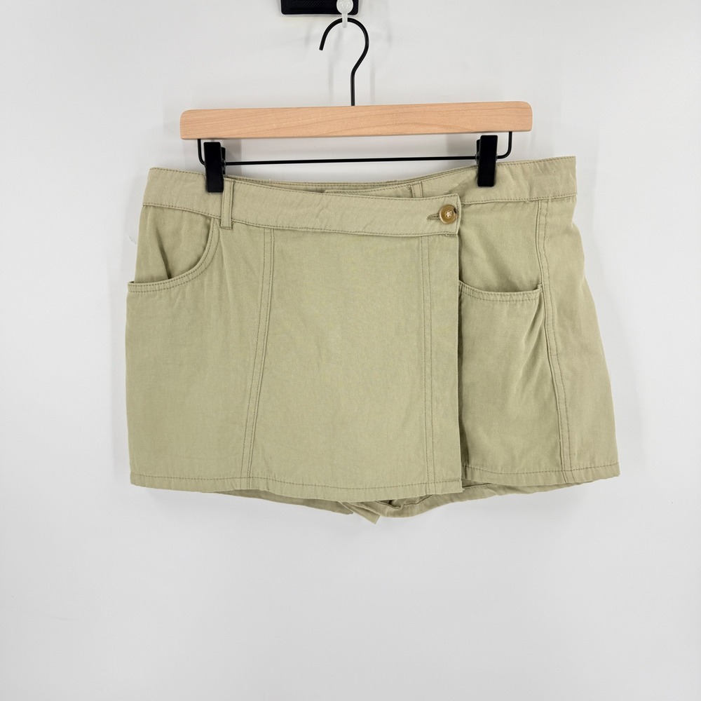 ZARA Skort Khaki Green Large Cotton Linen Wrap‎ Front Utility Gorpcore Goblin